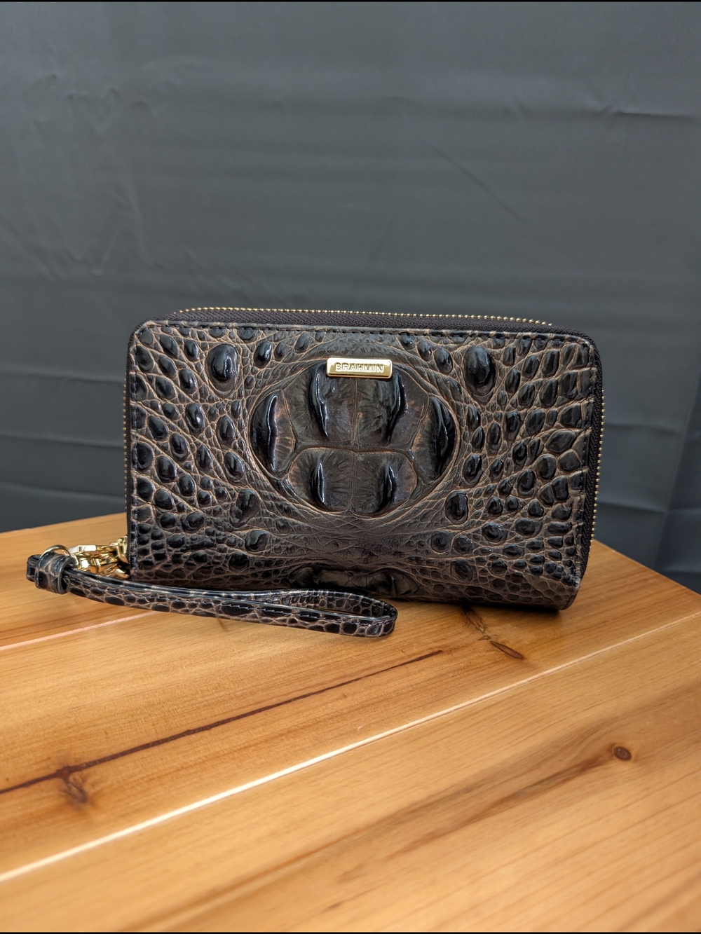 Leather Brahmin Zora In Graphite Wristlet Wallet